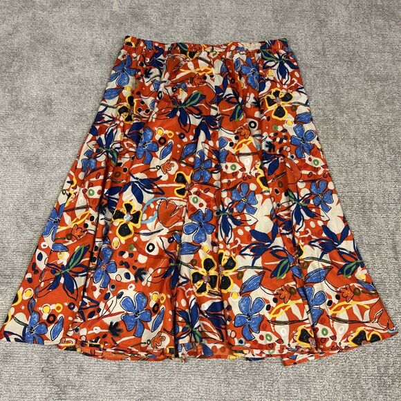 Cato Skirt Womens 26 28 Maxi Pull On Long Flowy Orange Floral Artsy Blue Flowers - Picture 1 of 6